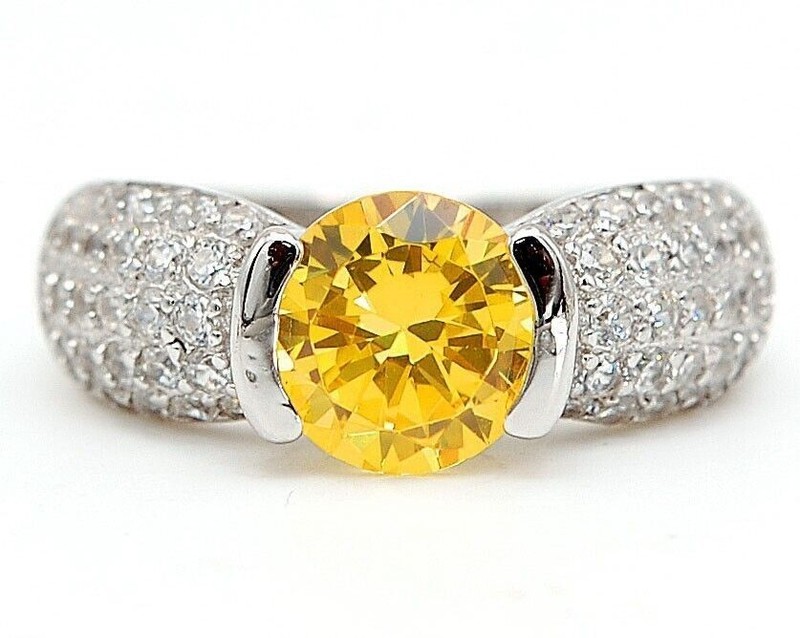 2CT Heat Treated Yellow Topaz 925 Sterling Silver Ring Sz 8 &6-7