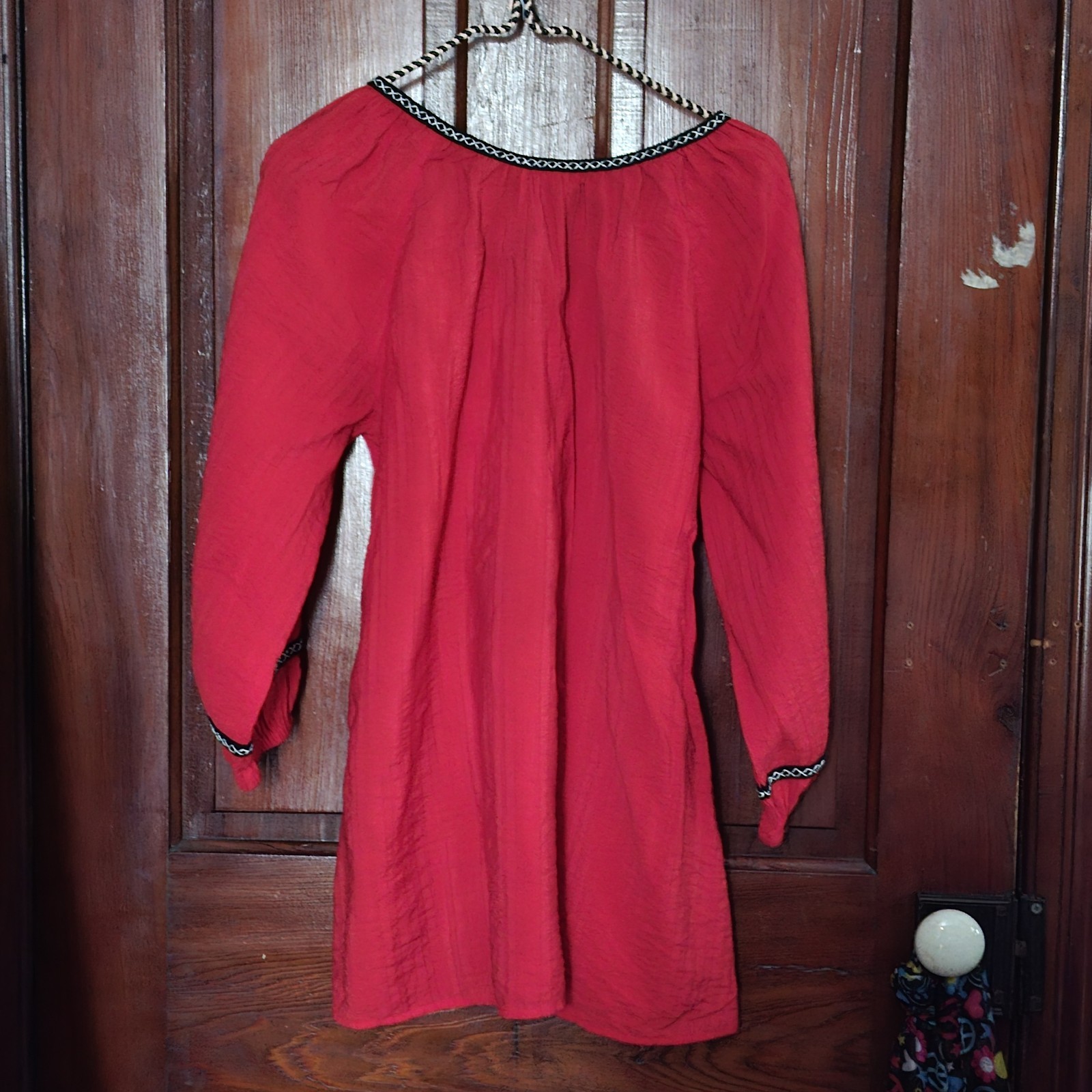 Embroidered Split Neck Tunic Boho Red Embroidered… - image 7