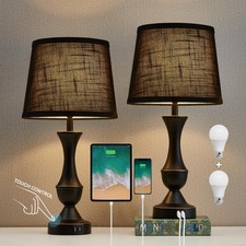 Touch Table Lamps Set of 2 22 Tall USB Charging Ports Black Luvkczc Led Bedside