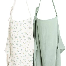 2-Pack Muslin Nursing Cover Up for Breastfeeding Moms with Rigid Hoop, 100% C...