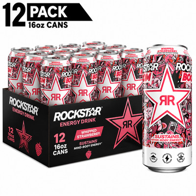 Rockstar Boom Whipped Strawberry Energy Drink 16 Fl Oz Cans 12 Pack