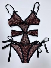 Agent Provocateur Esme Silk Leopard Cut-Out Teddy Bodysuit One-Piece Lingerie /3