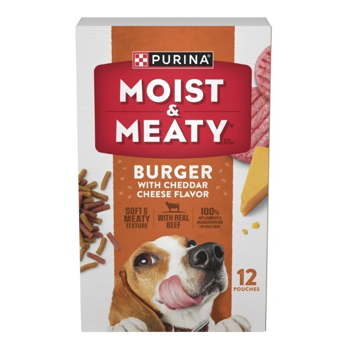 Purina Moist and Meaty Dry Dog Food, Burger with Cheddar Cheese Flavor, 12 Count