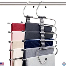 Magic Pants Hangers - Space-Saving 2 Pack with 10 Clips | Multi-Layer Organizer