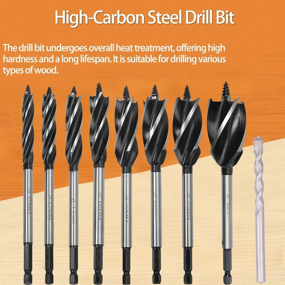 9 teilig Holzbohrer Set Spiralbohrer Bit Bohrer Sechskantschaft Holz 10-32mm - Bild 2 von 4