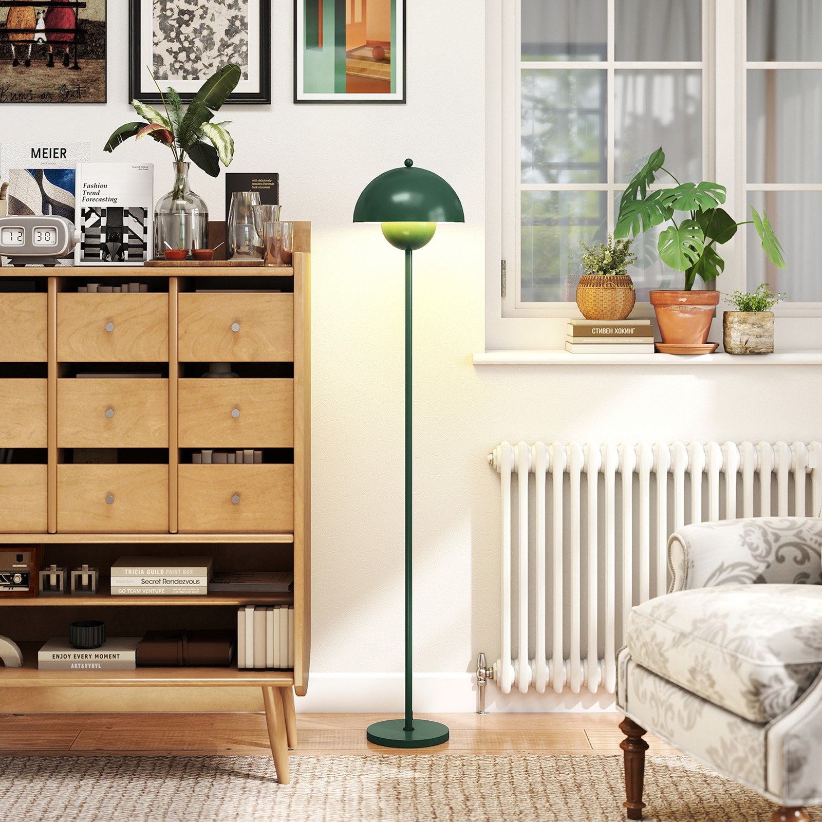 Lampada da Terra con Paralume Semicircolare e Interruttore a Pedale, in Acciaio, foto 2