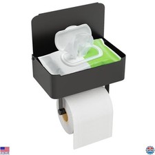 Toilet Paper Holder with Shelf, Flushable Wipes Dispenser, Matte Black Steel
