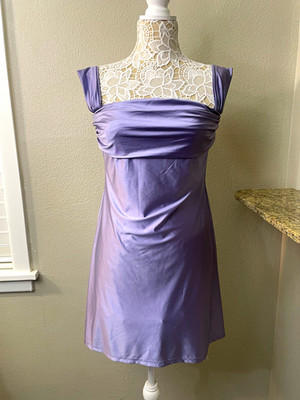 lavender bodycon mini dress OQQ Satin Off-Shoulder Ruched Size M White Color
