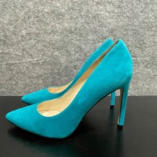 Nine West Tatiana Stiletto Pumps Womens 8M Teal Suede Leather Pointy Toe Heels