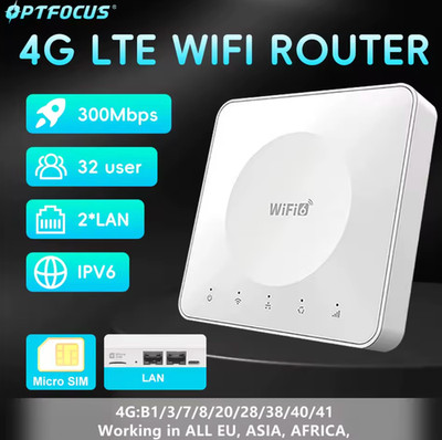 OPTFOCUS 4G LTE WIFI Router 300Mbps WIFI6 BOX Modem 2,4Ghz WLAN Router 2 LAN