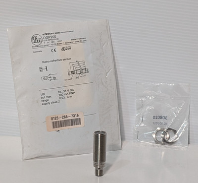 IFM Electronic OGP200 OGP-DPKG/US100 Retro-Reflective Sensor, Steel, Threaded