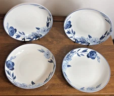 4 Mikasa DARCY Pasta Bowls 8.5 Inch Blue White Floral Bone China
