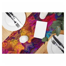 Table Runner Abstract Colorful Chaotic Waves Pattern,Cotton Linen Table Runne...