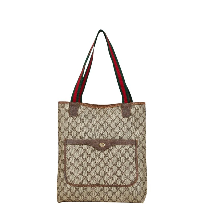 Sac fourre tout Gucci Old Gg Sherry Line 39.02.003 beige marron pvc cuir femme