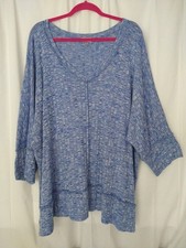 Camisa Top Blusa Avenue Talla 26/28 Azul Blanco Manga Dolman Costura Borde Suave Cómoda