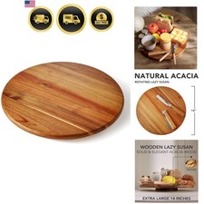 Acacia Wood Lazy Susan, Wood Turntable Tray Cabinet Organizer,14"
