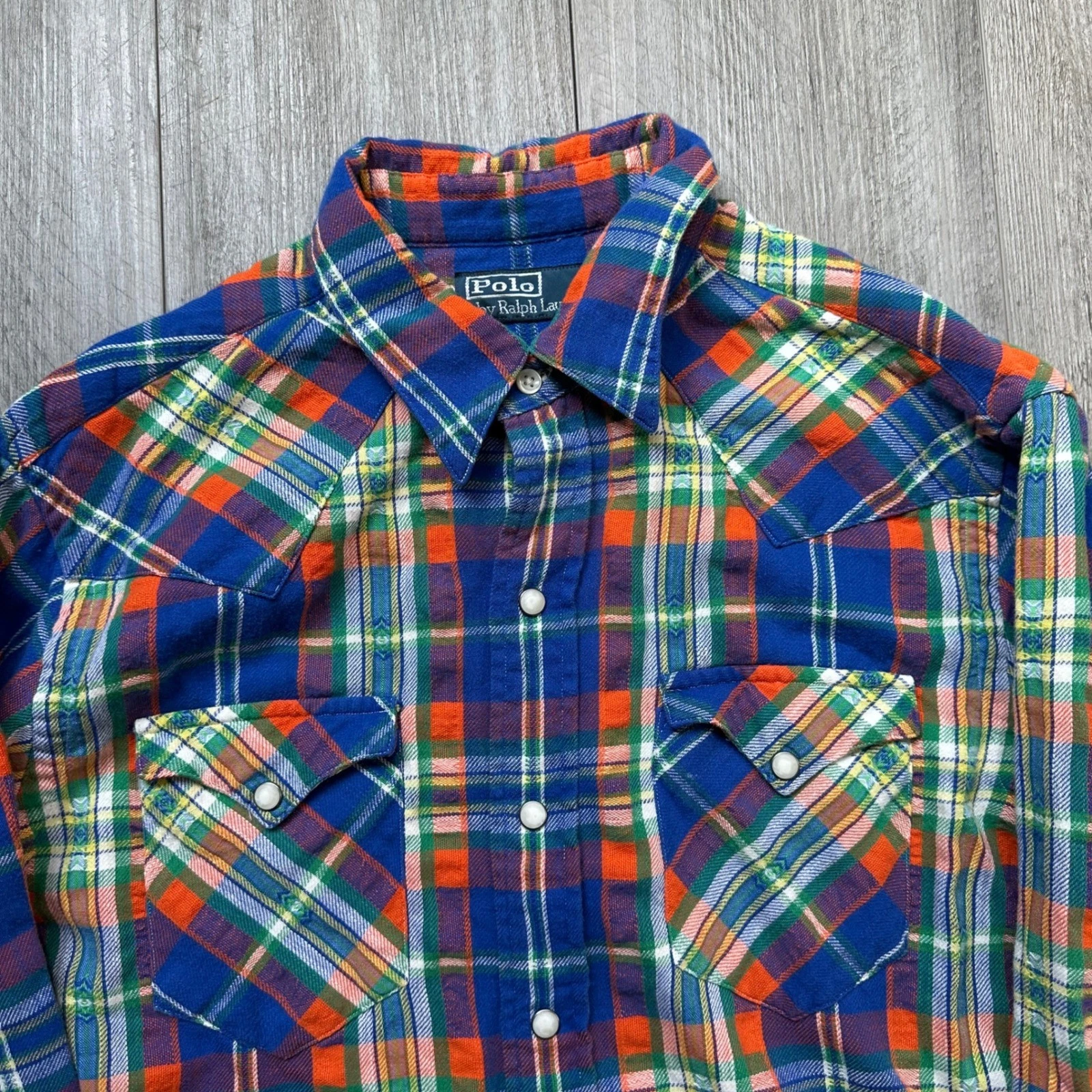 Vintage Polo Ralph Lauren Plaid Western pear snap Button Down Shirt Men's M