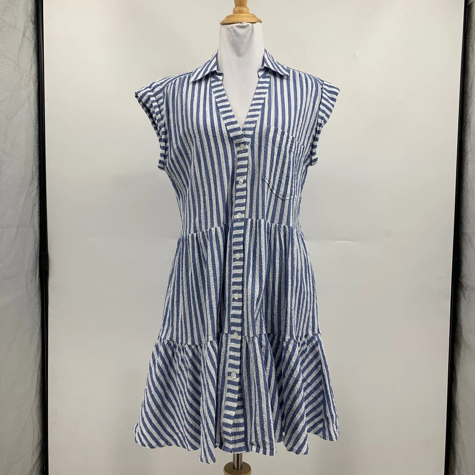 Vestido Verónica Barba Mujer M Mediano Trisha Niveles Rayas Popelina Forrado Seersucker Foto 2 de 4