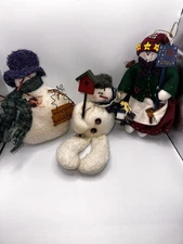  Vintage Primitive Snowman Decor Set of 3 Country Rustic Felt Christmas Figures