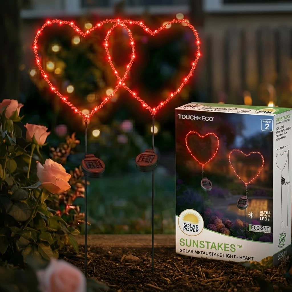 Solar Heart Garden Stake Light with Copper Wire LED - Red Light - Metal Frame...