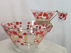 Vintage MCM Glass Shrimp Chip Dip Bowl Retro 50s Entertaining Atomic Red Gold