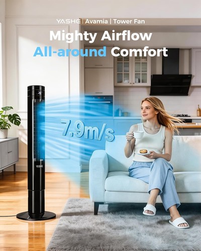 YASHE 43" Quiet Tower Fan with Remote Control, 28dB Bladeless Cooling Fan for Be