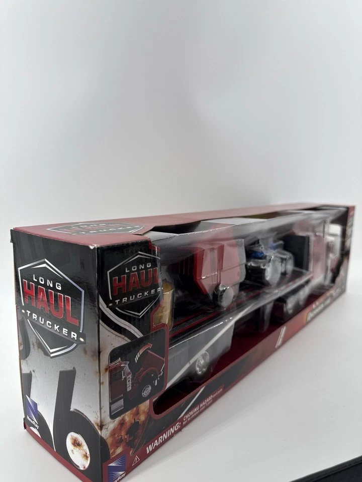 New Ray 1/32 Kenworth W900 Flatbed Truck Farm Tractor Diecast Red - Image 3 of 4