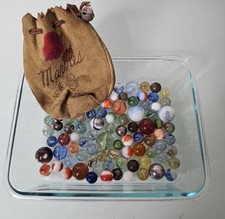 Vintage Mixed Glass Marble  Metal Lot with Original Suede Drawstring Pouch