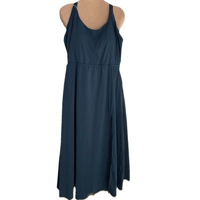 #ad Halara Play It My Way Hi Low Dress Blue Size XL Built In Bra Halterback NWT $29.99