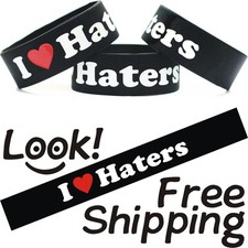 Set of Three 3 I Love Haters Wristband Bracelets - Heart My Haters Wrist Bands