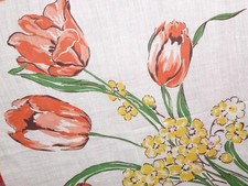 Vintage Hanky TULIPS Daisies Mid CENTURY Handkerchief Tulip Wedding Bridal