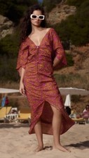Zara Kaftan Dress V Neckline With Gathering & Drawstrings Oversized Size L.