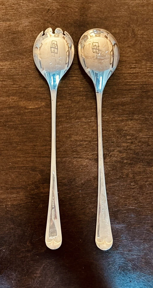 SHEFFIELD ENGLAND SILVER PLATED 9” SERVING SPOON AND FORK SALAD SET - Image 3 of 4
