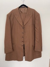 Loriano Collection Merino Wool Zoot Suit Super 100s Retro 54L/48L Brown Stripe