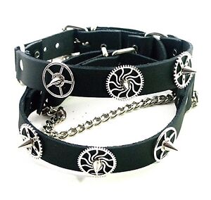 Real Leather BOOT STRAPS Black Silver Biker ROCK chain Gothic buckle-Accessory