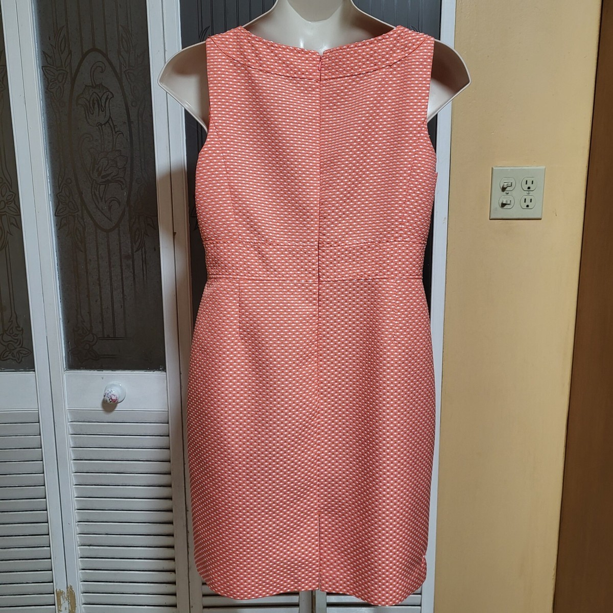 Chelsea Rose Ladies Beautiful Coral White Checkered Sleeveless Dress  Size 16