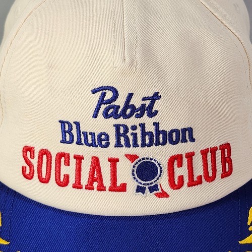Pabst Blue Ribbon Beer Social Club Captain Hat Gold Barley Stitch Brim Snapback - Picture 3 of 15