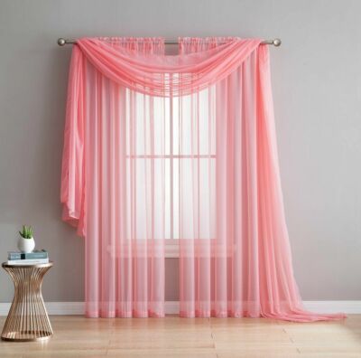 Jenna Collection Sheer Voile Solid Window Curtain Panel  - Set of 2 - ALL COLORS