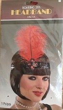 Roaring 20's Adult Black Sequins Red Feather Flapper Costume Headband NEW