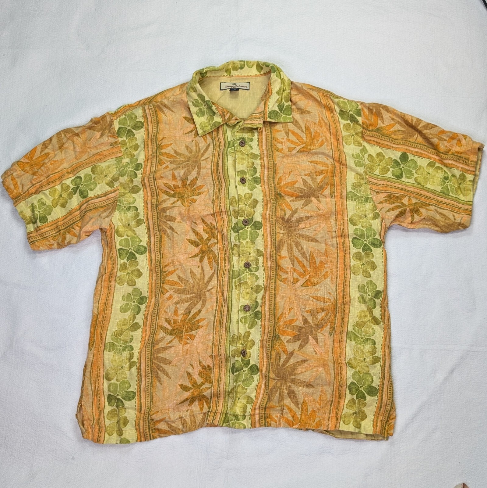 Tommy Bahama Linen Shirt Mens Size XL Floral Short Sleeve Button