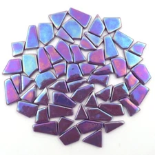 Iridescent Magenta Purple Odd Cut Shaped Glass Mosaic Tile -25 Tiles - size vary