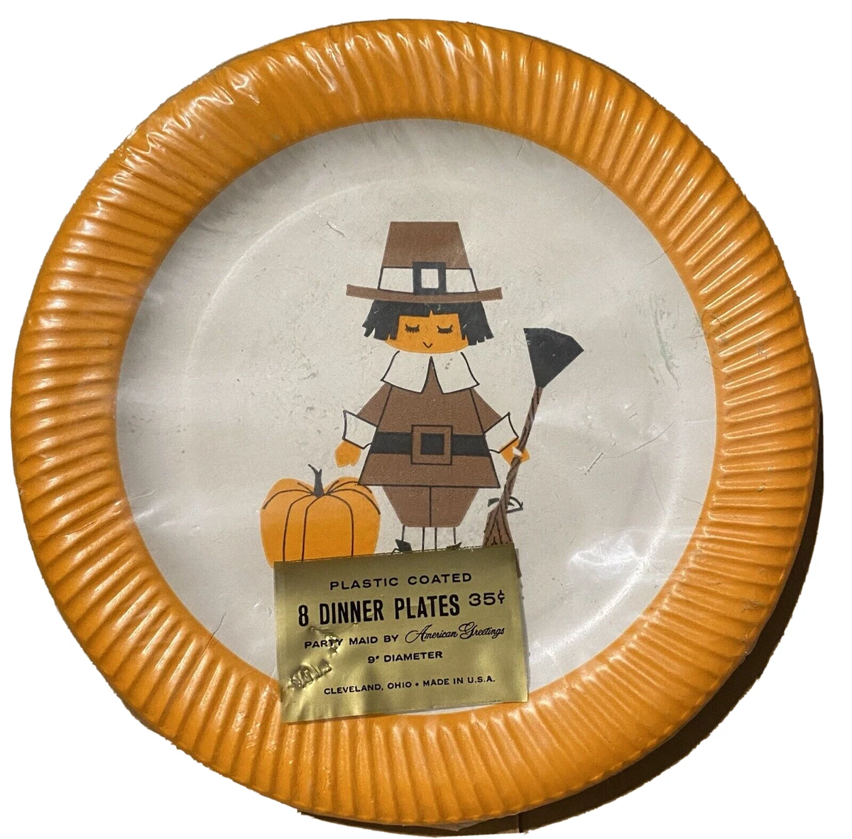 Vintage Thanksgiving Plastic Coated Dinner Plates American