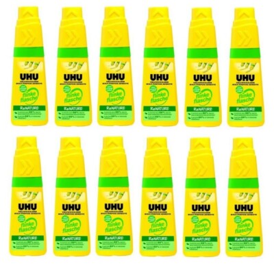 12x UHU Vielzweckkleber ''flinke flasche'' ReNATURE lösemittelfrei nachfüllbar 40g