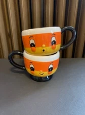 Johanna Parker Transpac - Set of 2 Large Candy Corn Halloween Mugs - NWT! No Box