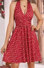 NEW Fensace Women's Sexy Wrap V Neck Floral Sundress Mini Dress Size Large