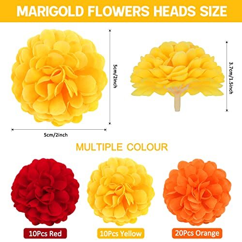 Marigold Flowers Heads Bulk, 40Pcs Silk Marigold Flowers Artificial Mix