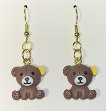 Gold Bear Drop Dangle Earrings 