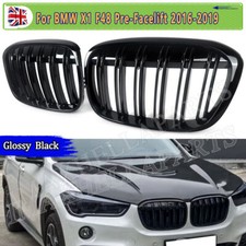 FOR BMW X1 F48 16-19 M STYLE DOUBLE PAIR FRONT KIDNEY GRILLE GRILLS GLOSS BLACK
