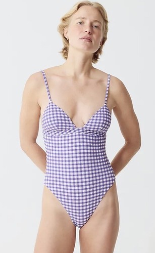 BX665 J Rundhalsausschnitt royalviolett Gingham Einteiler Badeanzug $ 128 Größe 22 neu - Bild 3 von 4