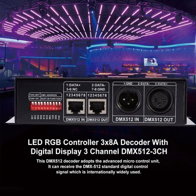 LED RGB Controller 3x8A Decoder With Digital Display 3 Channel DMX512-3CH D1